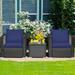 Gymax 3PCS Rattan Patio Conversation Furniture Set Outdoor w/ Navy Cushions