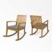 Priya Outdoor Acacia Wood Rocking Chairs with Cushion Set of 2 Teak and Dark Gray