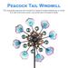 Jytue 35 inch Kinetic Peacock Wind Spinners 360 Degree Swivel Peacock Tail Metal Windmills Outdoor Wind Sculpture Spinners with Garden Stake for Yard Garden Decorations