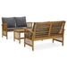 Anself 3 Piece Wooden Patio Lounge Set 2 Garden Bench and Coffee Side Table with Dark Gray Cushion Acacia Wood Sectional Outdoor Furniture Set for Patio Backyard Garden Balcony