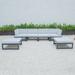 LeisureMod Chelsea 6-Piece Patio Conversation Set Outdoor Sectional Sofa Set Black Aluminum With Ottomans & Cushions in Light Gray