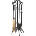 Wrought Iron Fireplace Tool Set - Corn Broom & Twist Stand Black - 5 Piece