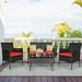 Costway 4PCS Patio Rattan Furniture Set Cushioned Sofa Coffee Table Backyard Porch Red