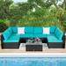 Kinbor 7 Pieces Outdoor Patio Furniture Set Wicker Sectional Sofa for 6 with Cushions Turquoise