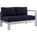 Modern Contemporary Urban Design Outdoor Patio Balcony Right Arm Corner Loveseat Sofa Navy Blue Aluminum