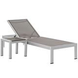 Modern Contemporary Urban Design Outdoor Patio Balcony Chaise Lounge Chair and Side Table set Grey Gray Aluminum