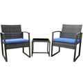 Thalia 3-Piece Rattan Super Stylish Furniture Set -Two Chairs With Glass Outdoor Garden Coffee Table- Dark Blue