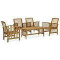 Anself 5 Piece Garden Conversation Set 4 Garden Chairs with Coffee Table Acacia Wood Sectional Outdoor Furniture Set for Patio Backyard Patio Balcony