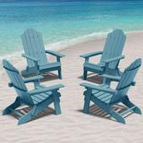 WINSOON All Weather HIPS Folding Adirondack Chair Outdoor Patio Chairs Set of 4 Blue Finish