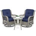 Best Choice Products 3-Piece Patio Wicker Bistro Furniture Set w/ 2 Cushioned Swivel Rocking Chairs Side Table - Navy