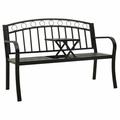 Anself Garden Bench with Table Teak Steel Patio Porch Chair Metal Outdoor Bench Black for Backyard Balcony Park Lawn Furniture 49.2 x 20.9 x 33.1 Inches (W x D x H)