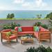 Frankie Outdoor 6 Seater Acacia Wood Sectional Sofa and Club Chair Set Teak and Red