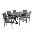 GDF Studio Barnwell Outdoor Wicker and Aluminum 7 Piece Dining Set with Cushion Gray and Black