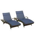 Noble House Salem Outdoor Adjustable Wicker Chaise Lounge in Navy (Set of 2)