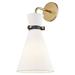 1 Light Metal Cone Wall Sconce with White Linen Shade-17 inches H By 8.25 inches W-Aged Brass Finish Bailey Street Home 735-Bel-3321959