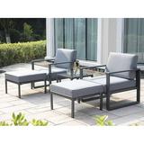Superjoe 5 Pcs Patio Furniture Set Aluminum Frame Outdoor Chairs All-Weather Modern Metal Couch Outdoor Sectional Sofa with Ottomans and Coffee Gray