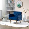 Goory Padded Seat Armchair Accent Chair Modern Bedroom High Backrest Single Chairs Leisure Upholstered Indoor Lounge Navy Blue