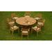 Teak Dining Set:8 Seater 9 Pc - 72 Round Table And 8 Vellore Stacking Arm Chairs Outdoor Patio Grade-A Teak Wood WholesaleTeak #WMDSVL6
