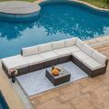 COSIEST 8-Piece 7-Seaters Wicker Outdoor Furniture Set Brown Sectional Sofa