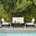 Gymax 4PCS Rattan Patio Conversation Furniture Set Wicker Sofa Set w/ Waterproof Cover