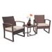 3 Piece Patio Furniture Set Outdoor Wicker Conversation Bistro Set Balcony Chair Sets with Coffee Table for Yard Porch Lawn Poolside Brown