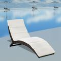 Anself Foldable Sun Lounger with Cushion Poly Rattan Powder-Coated Steel Frame for Patio Garden Brown