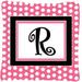 Letter R Initial Monogram - Pink Black Polka Dots Indoor & Outdoor Fabric Decorative Pillow