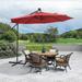 10 Ft Patio Umbrella Outdoor Sunbathing Umbrella with with 32 LED Lights Hanging Cantilever Umbrella and Solar LED Lights Offset Umbrella Easy Open Adjustment for Yard Beach Pool Red