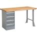 Pedestal Workbench W/ 4 Drawers Maple Butcher Block Square Edge 72 W x 30 D Gray