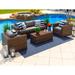 Tuscany 4-Piece L Resin Wicker Outdoor Patio Furniture Conversation Sofa Set with Three-seat Sofa Two Armchairs and Coffee Table (Half-Round Gray Wicker Sunbrella Canvas Taupe )