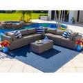 Sorrento 8-Piece Resin Wicker Outdoor Patio Sectional Sofa Set in Gray w/ Seven Sectional Seats and Coffee Table (Flat-Weave Gray Wicker Sunbrella Canvas Taupe)