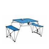 CC Home Furnishings Portable Fold-up Table and Bench with Cupholders Backpack Set-Blue