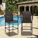 Set of 2 Patio Bar Stools Outdoor Furniture Chair Wicker Rattan Bar Chairs Steel Frame Brown