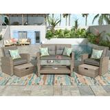 SESSLIFE 6-Piece Outdoor Sectional Sofa Set Gray Wicker Patio Seating Sets with 19.6 High Tea Table and Soft Cushions All-Weather Backyard Porch Garden Conversation Set