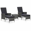 Anself 3 Piece Patio Lounge Set with Cushions 2 Foldable Backrest Chairs and Tea Table Poly Rattan Outdoor Sectional Sofa Set Steel Frame for Garden Balcony Lawn Yard Deck