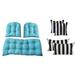 Set of 7 In/Outdoor Wicker Cushions & Pillows Cancun Blue + Black & White Stripe