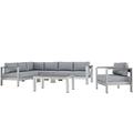 Modern Contemporary Urban Design Outdoor Patio Balcony Six PCS Sectional Sofa Set Grey Gray Aluminum