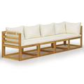 Maboto 4-Seater Garden Sofa with Cushion Cream Solid Acacia Wood