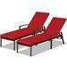 Patiojoy 2PCS Patio Rattan Wicker Lounge Chair Back Adjustable Recliner Chaise w/ Red Cushion