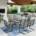 MF Studio 7-Piece Outdoor Patio Dining Set with 6 C-Spring Rocking Chairs&1 Metal Steel Table Gray