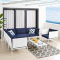 Modway Harmony 7-Piece SunbrellaÂ® Outdoor Patio Aluminum Sectional Sofa Set in White Navy