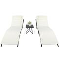 Zimtown Rattan Patio Chaise Lounge Chairs with Adjustable Back& Cushion 3 Pcs Wicker Sunbeds w/ Side Table for Poolside Beach