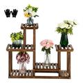 Seizeen Plant Stands for Indoor Plants Wood Outdoor Plant Shelf for Flower Plant Pots 3 Tier 6 Potted Staggered Ladder Window Plant Holder for Patio Garden with Mini Garden Tool Set 28 T