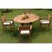 Teak Dining Set: 4 Seater 5 Pc: 60 Round Table And 4 Montana Stacking Arm Chairs Outdoor Patio Grade-A Teak Wood WholesaleTeak #WMDSMT5