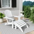 Polytrends Laguna All Weather Poly Outdoor Patio Adirondack Chair Set - with Ottoman and Side Table (3-Piece) White