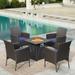 MF Studio 5 PCS Outdoor Patio Furniture Set with 28-inch 50 000 BTU Fire Pit Table Patio Conversation Set with Navy Blue Cushions