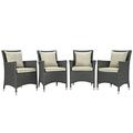 Modern Contemporary Urban Design Outdoor Patio Balcony Four PCS Dining Chairs Set Beige Rattan