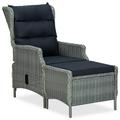 Reclining Patio Chair with Footstool Poly Rattan Gray