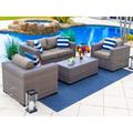 Tuscany 4-Piece M Resin Wicker Outdoor Patio Furniture Conversation Sofa Set with Loveseat Two Armchairs and Coffee Table (Half-Round Gray Wicker Sunbrella Canvas Taupe)