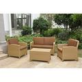 International Caravan Valencia All-Weather Wicker Outdoor Patio Settee Conversation Set with Cushions - Seats 4